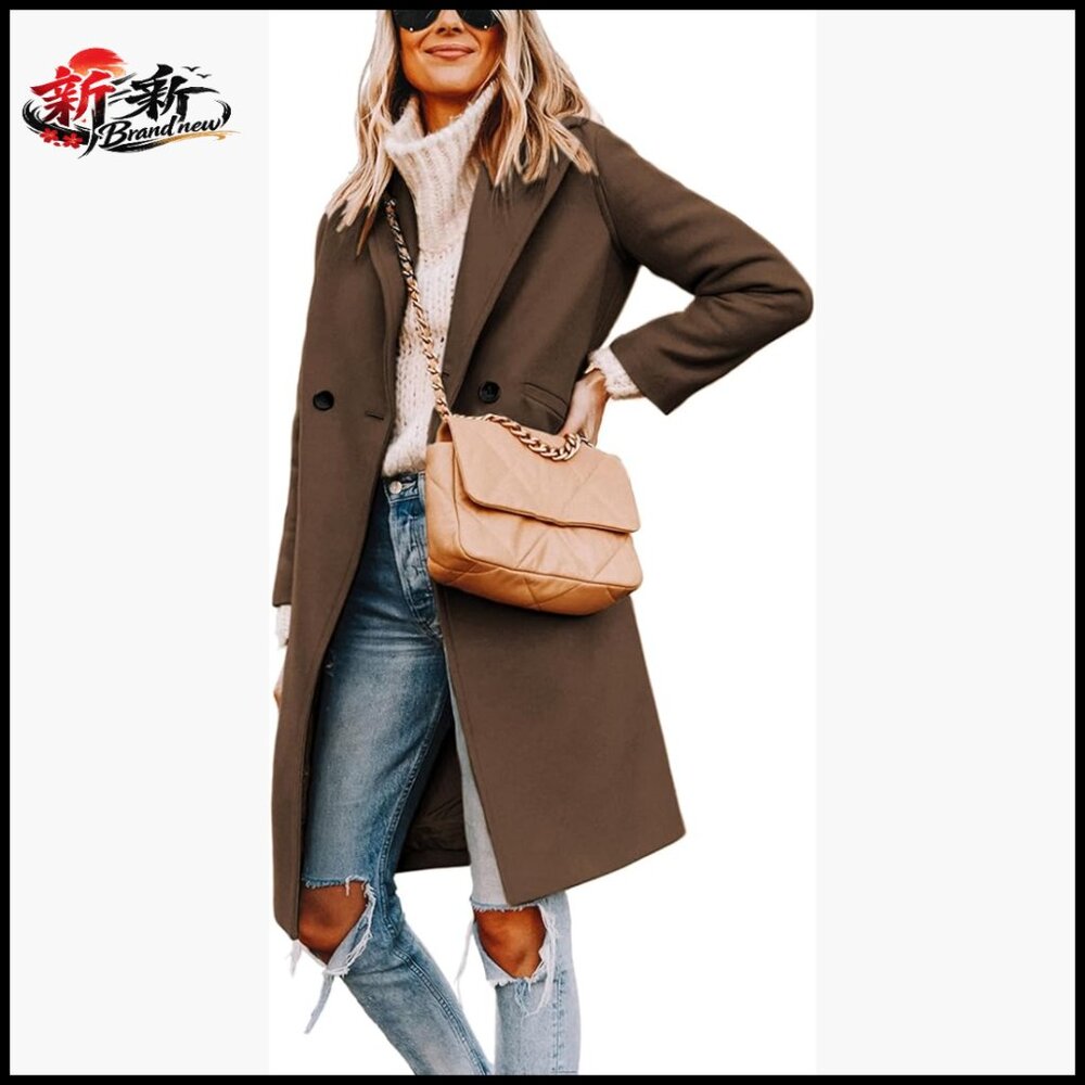 Women's Wool Blend Peacoat Mid-Length Notch Lapel Single Breasted Trench Coat